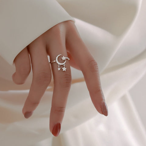 Sterling Silver Moon Tassel Opening Female Fashion Ins Ring