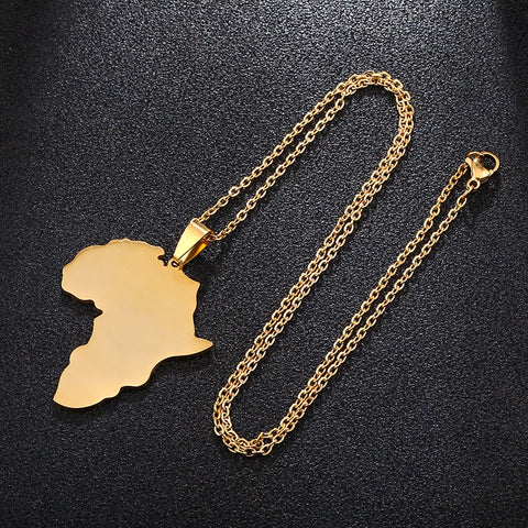 African Map Pendant Necklaces Stainless Steel Gold Color Jewelry Gift