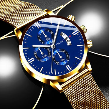 Fashion Mens Watches Luxury Men Stainless Steel Mesh Belt Quartz Wrist