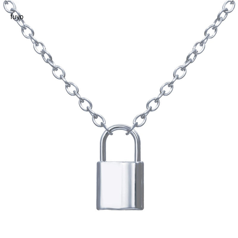 Punk Chain with Lock Necklace for Women Men Padlock Pendant Necklace