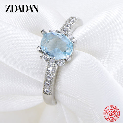 Silver Charm Aquamarine Ring For Women Fashion Jewelry