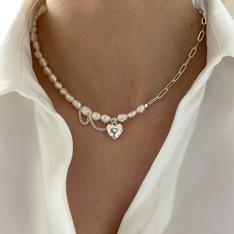 Necklace for Women Trendy Elegant Asymmetry Chain Pearls