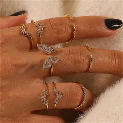 Vintage Boho Crystal Butterfly Rings Set