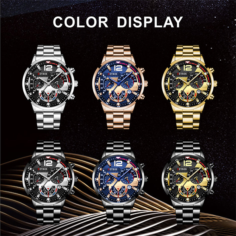 Fashion Mens Watches Luxury Stainless Steel Quartz Wristwatch