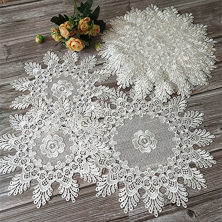 flower Lace Round Embroidery table place mat