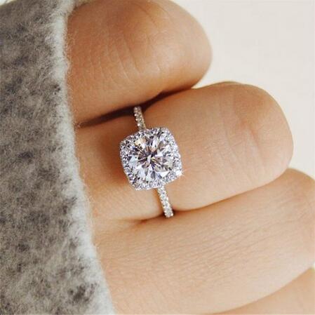Crystal Round Engagement Ring Cute 925 Silver Zircon Stone Ring Vintage