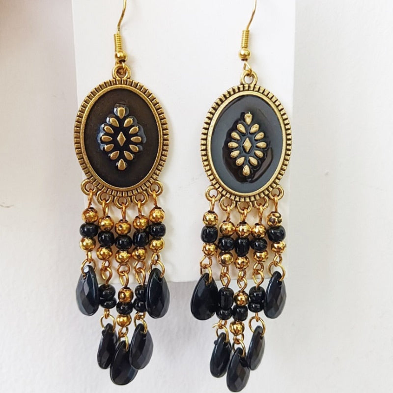 Bohemian Antique Gold Plated Long Water Drop Tassel Earrings