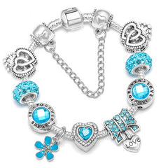 Vintage Silver Color Charms Bracelets Beads Brand