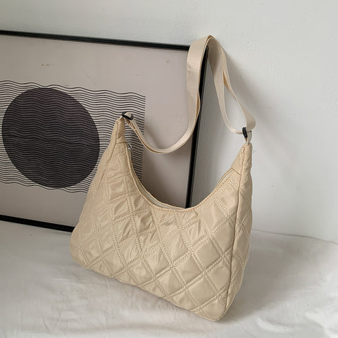 Lattice Pattern Shoulder Bag Space Cotton Handbag Women Large Capacity Tote