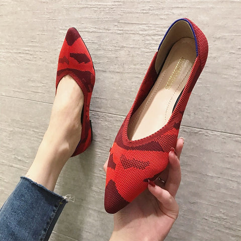 Woman Knit Pointed Flat Shoes Ballet Shoes Mixed Color