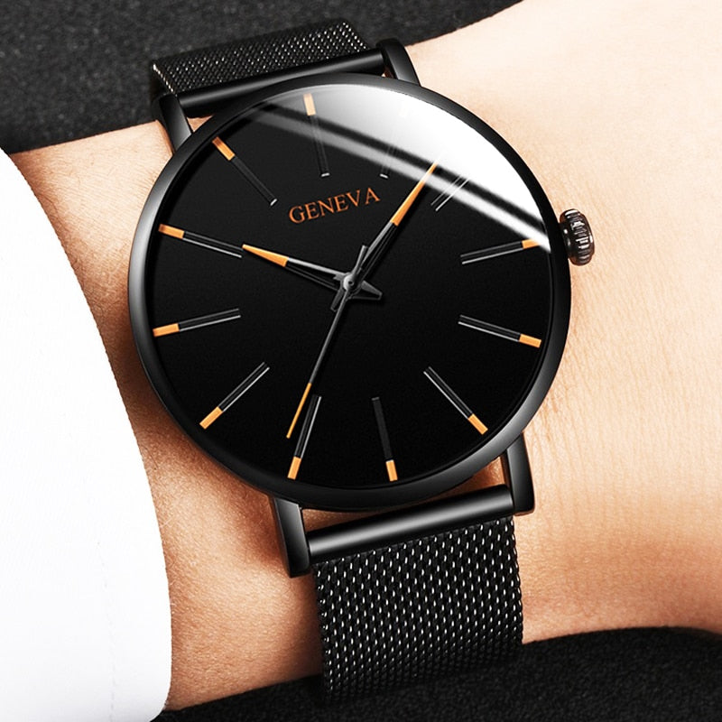 Minimalist Ultra Thin Watches Mens Fashion Stainless Steel Mesh Belt