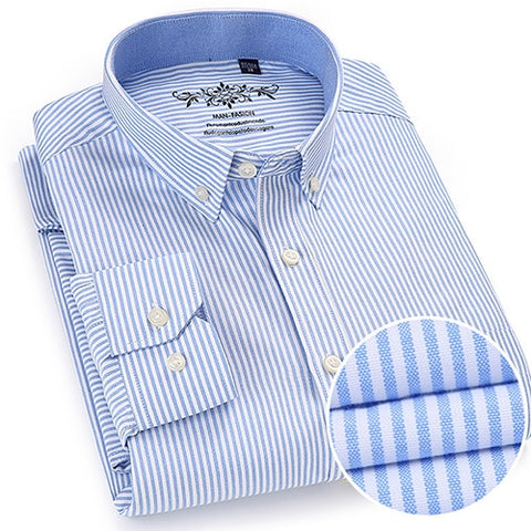 Men Fashion Long Sleeve Solid Oxford Shirt Single Patch Pocket Simple