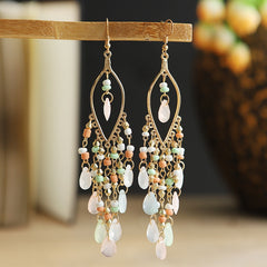 Bohemian Antique Gold Plated Long Water Drop Tassel Earrings