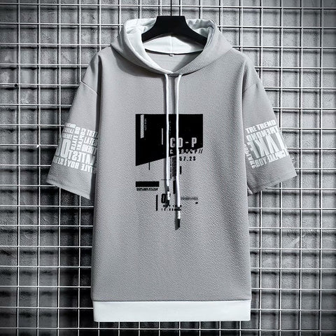 Japan Style Men Hoodies Fashion Streetwear Short Sleeve Hooded