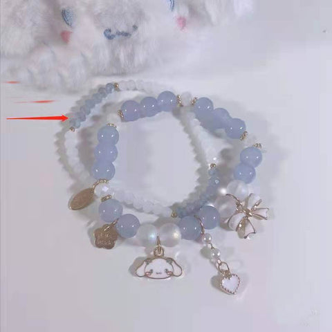 Simulated Pearl Cartoon Flower Sweet Cute 2 Pcs Charm Beaded Bracelets