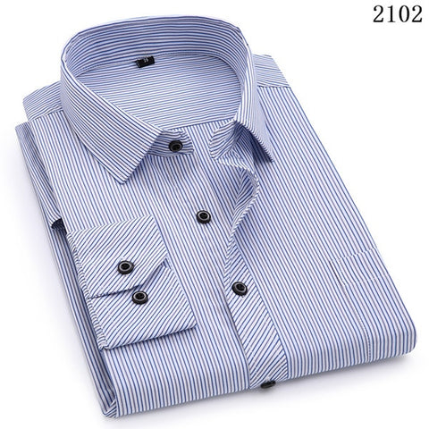 Plus Large Size Slim Fit Mens Business Casual Long Sleeved Shirt Classic Striped