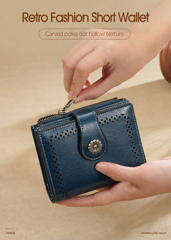 Small Women Wallet Genuine Leather Bifold Purse with ID
