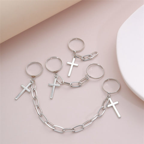 Men Punk Silver Color Plated Cross Chain Ring Adjustable Jewelry