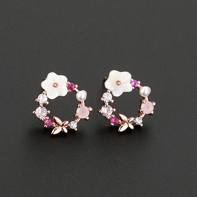 Flower Crystal Temperament Geometric Shiny Zircon Earrings Statement Earrings