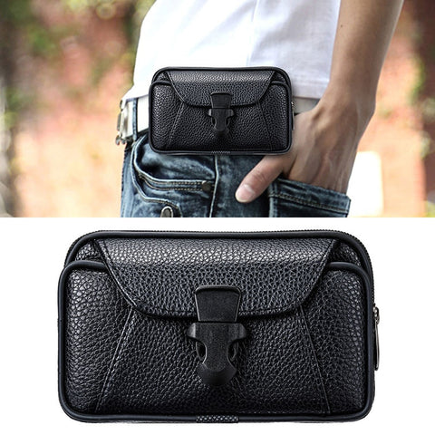 Multifunctional Leather Belt Bag Solid Color Men Business Style Belt Bag