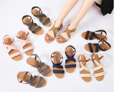 Comfy Slip On Sandals Elastic Textile Splicing Sandals Casual Beach Shoes