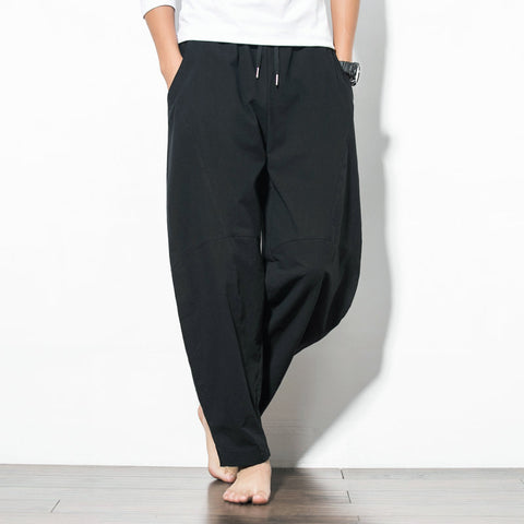 Cotton Harem Pants Men Solid Elastic Waist Streetwear Joggers