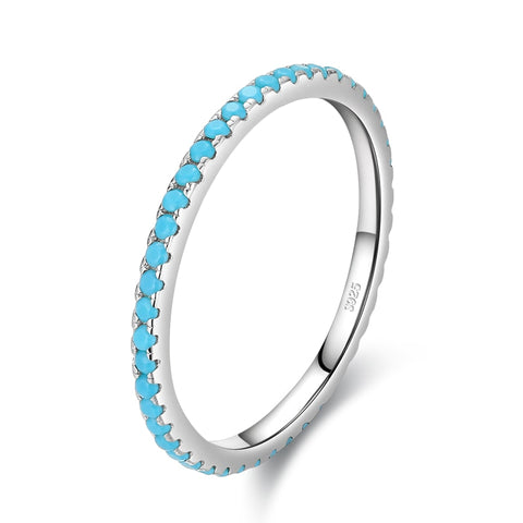 Silver Classic Exquisite Circle Turquoise Charm Stackable Finger Ring