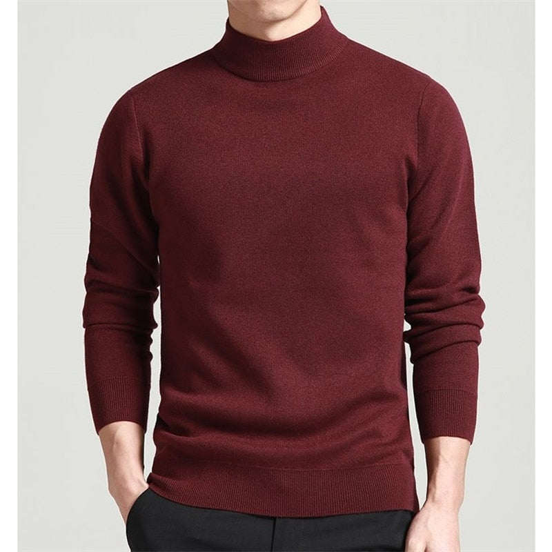 Men Sweater Solid Pullovers Mock Neck Thin Fashion Undershirt