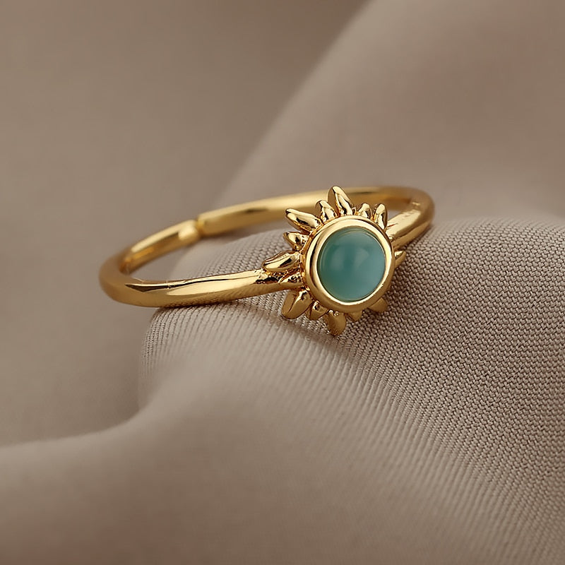 Vintage Opal Rings For Women Stainless Steel Sun Rings