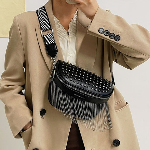 Fashion Tassel Leather Large Capacity Crossbody Chest Bag