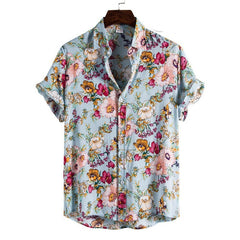 Men Shirt Ethnic Printed Shirts Summer Retro Vintage Streetwear Short Sleeves
