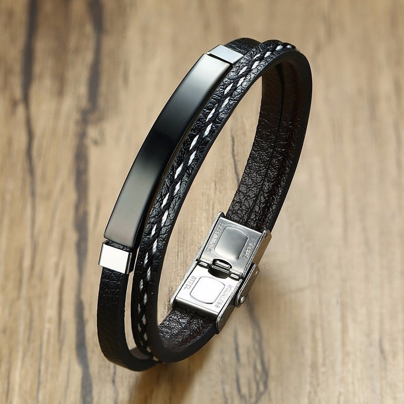 Trendy Men Leatherwear Weave Bracelet Leisure Color