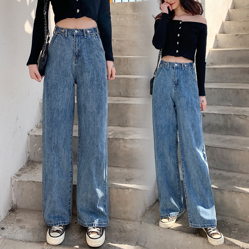 Women Jeans Street High Waist Pants Light Color Cotton Fashion Loose Jeans