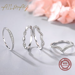 Silver Simple Stackable Female Rings Clear Zircon Finger Ring