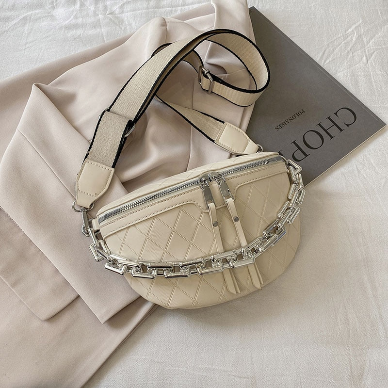 Thick Chain Waist Bag Women Leather Fanny Pack