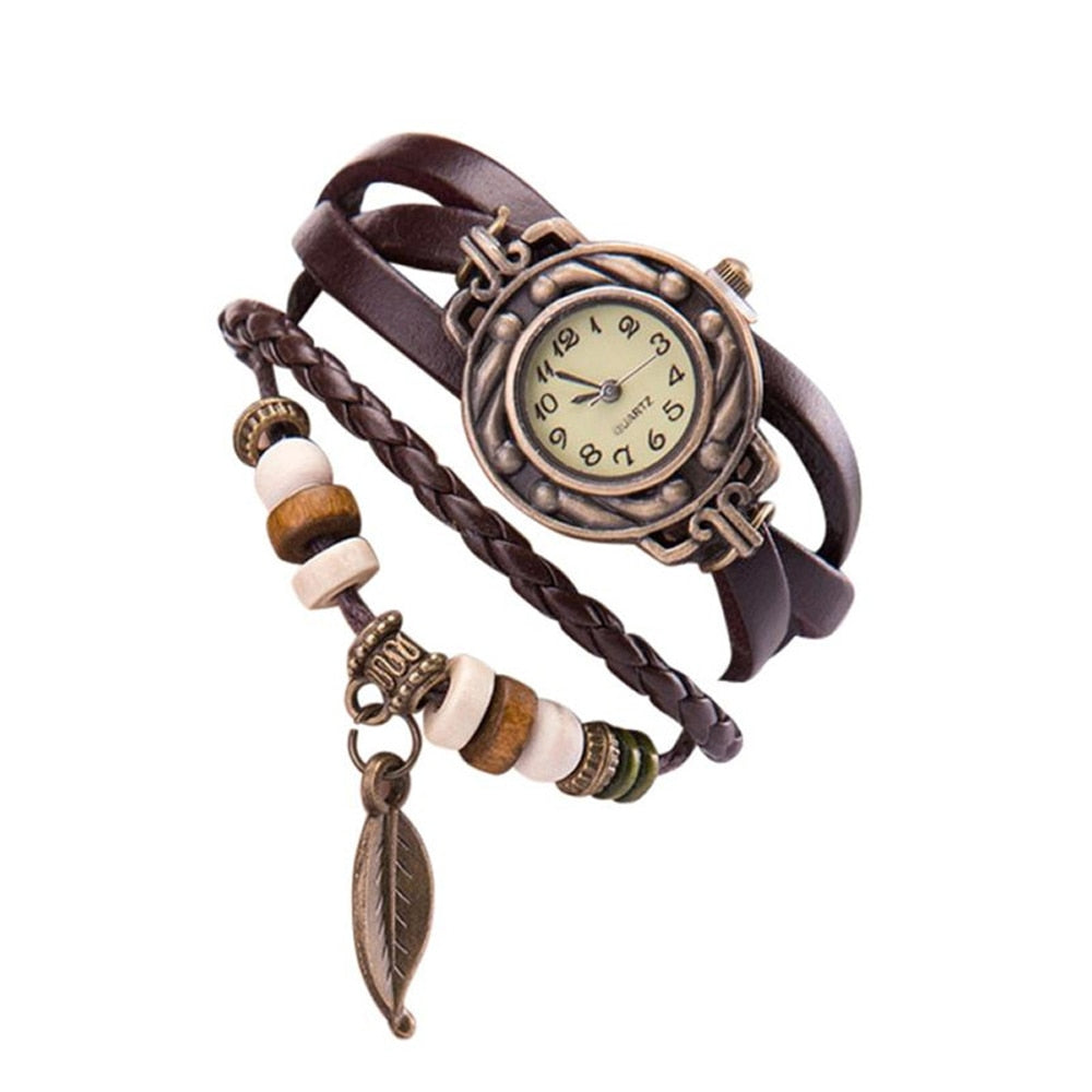 Multicolor High Quality Women Genuine Leather Vintage Quartz Dress Watch