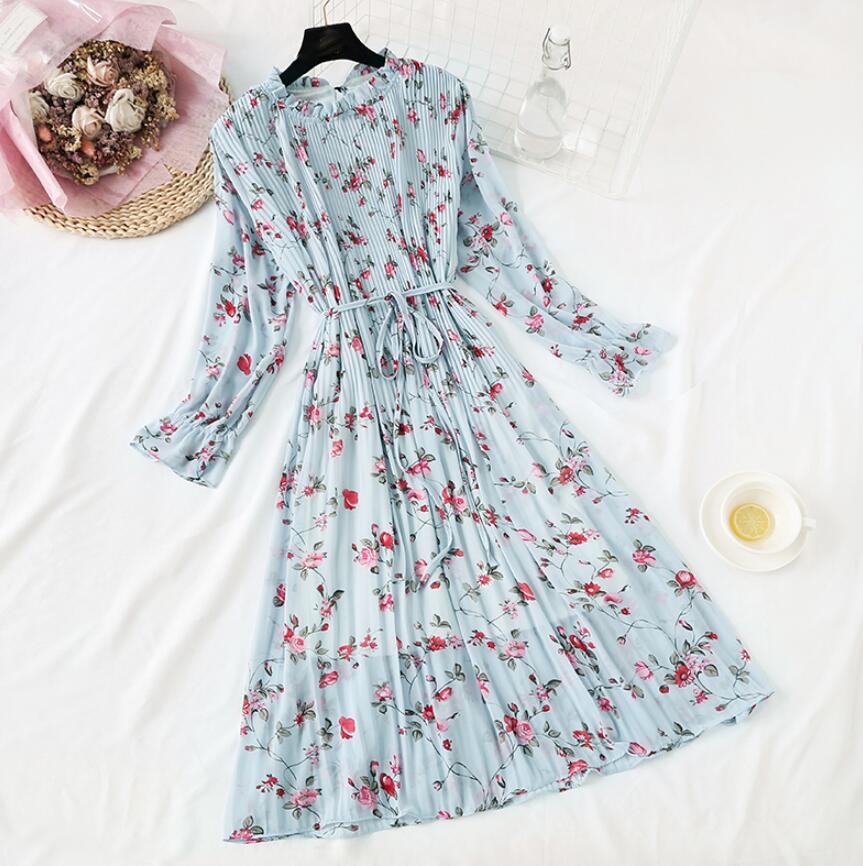 Elegant Polka Dot Women Dress Casual Flare Sleeve Office Chiffon Dot Print