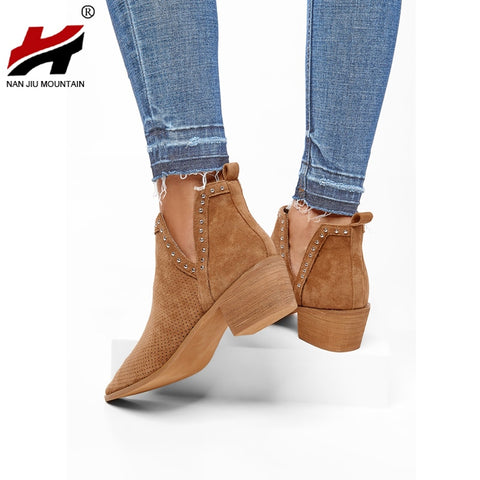 Ankle Boots For Women Low Heel Boots Women Pointed Boots