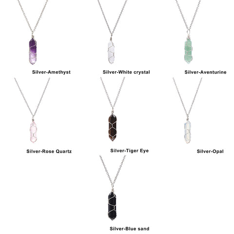 Hexagonal Cylindrical Crystal Necklace Natural Stone Pendant