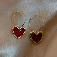 Sweet Burgundy Enamel Heart Earrings