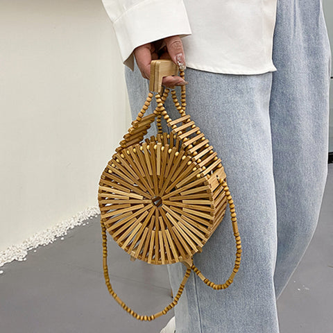 handbag for women shoulder bag semicircle  bamboo woven beach bag