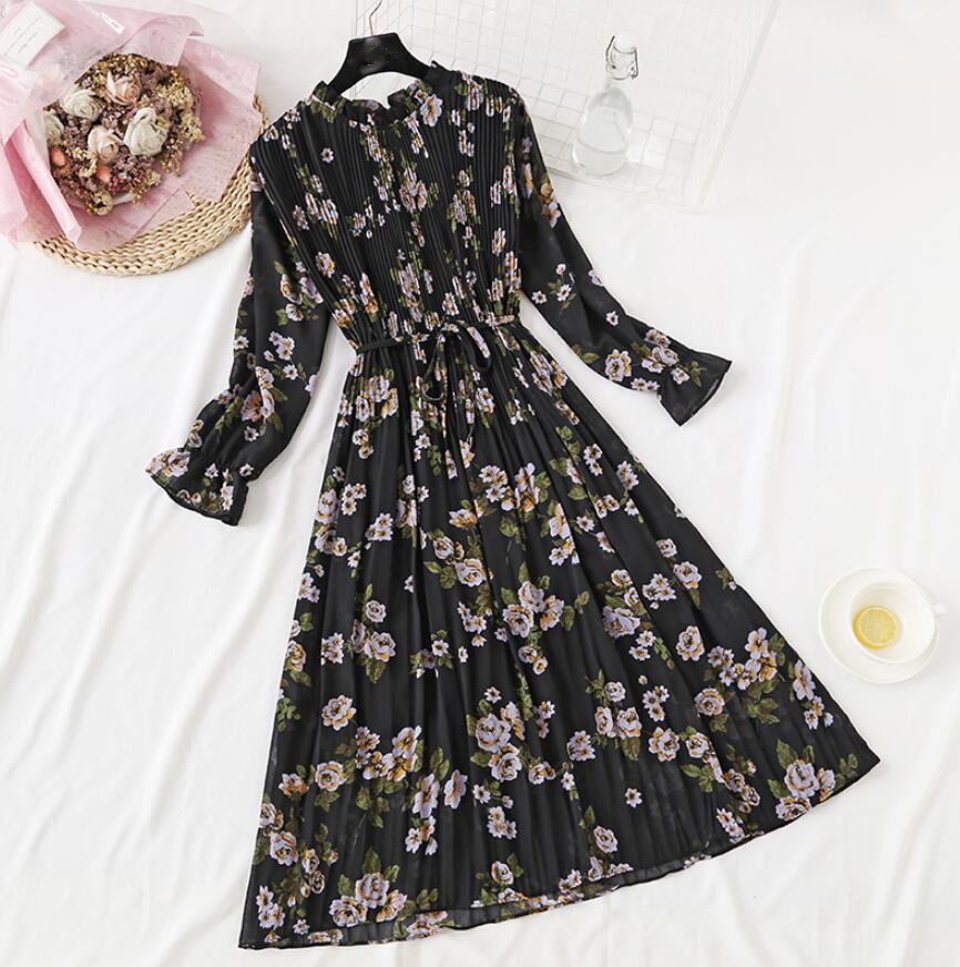 Elegant Polka Dot Women Dress Casual Flare Sleeve Office Chiffon Dot Print