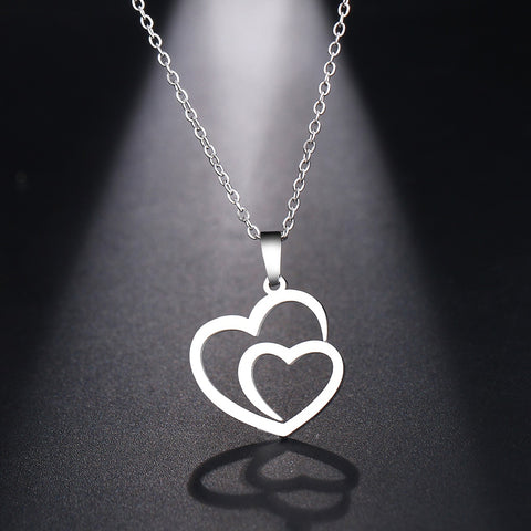 Stainless Steel Necklace For Women Man Hollow Double Heart Rose