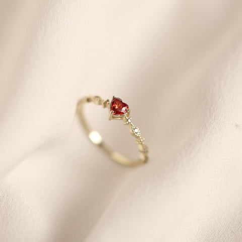 Plating 14k Gold Simple Ruby Love Ring Women Fashion Tail Ring Jewelry