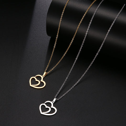 Stainless Steel Necklace For Women Man Hollow Double Heart Rose