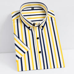 Short Sleeve Strech Striped Shirts Men Soft Regular Fit no Front Pocket