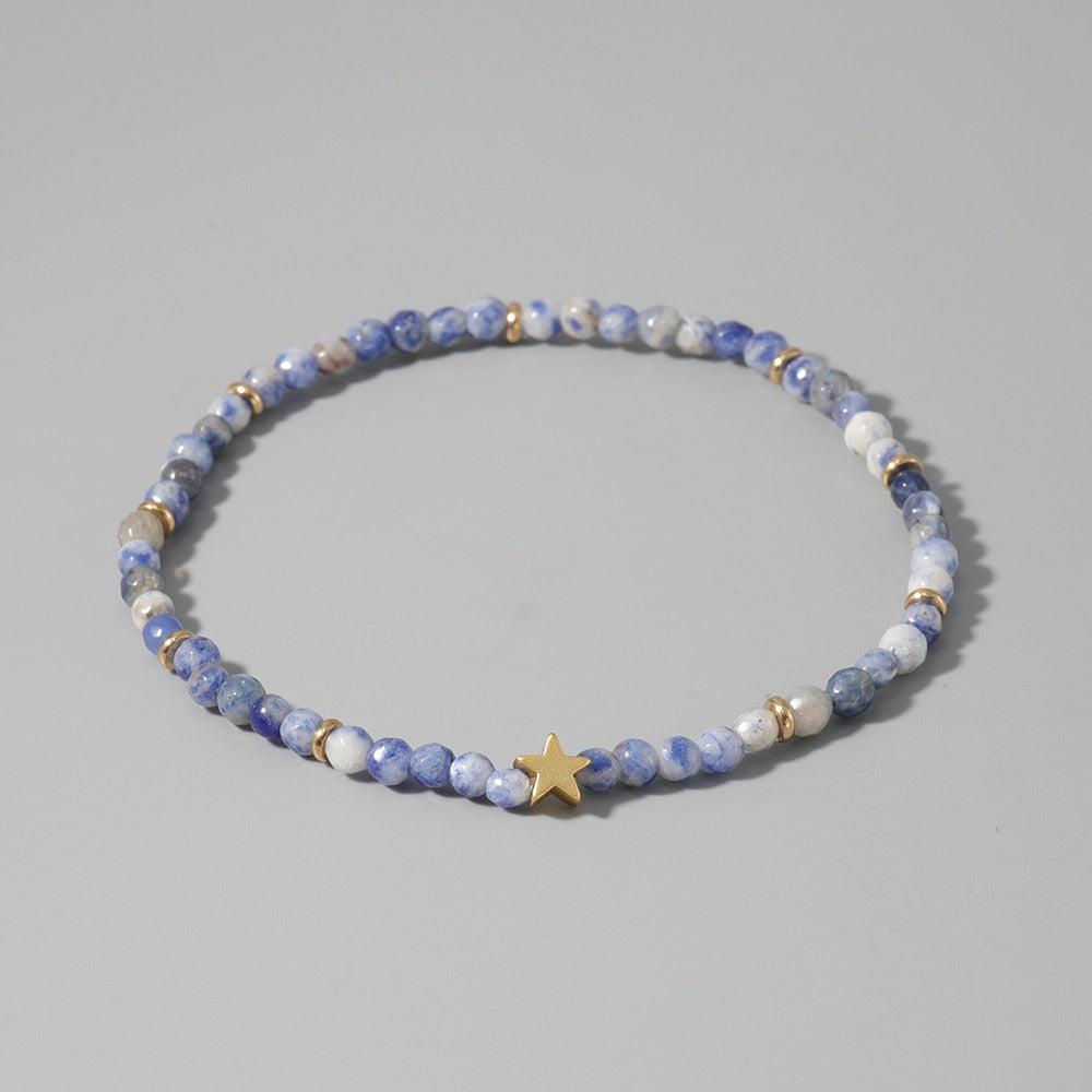 Fashion Bead Anklet Elasticity Adjustable Natural Stone Blue Spotted Stone Beach