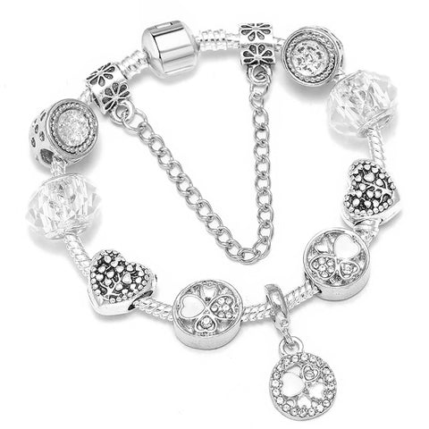 Vintage Silver Color Charms Bracelets Beads Brand