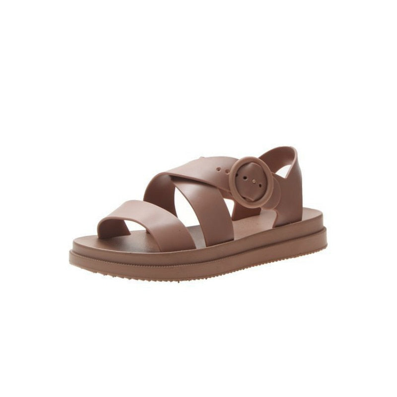 Flat Sandals Women Shoes Gladiator Open Toe Buckle Soft Jelly Sandals