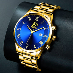 Fashion Mens Gold Stainless Steel Watches Minimalist Quartz Wrist